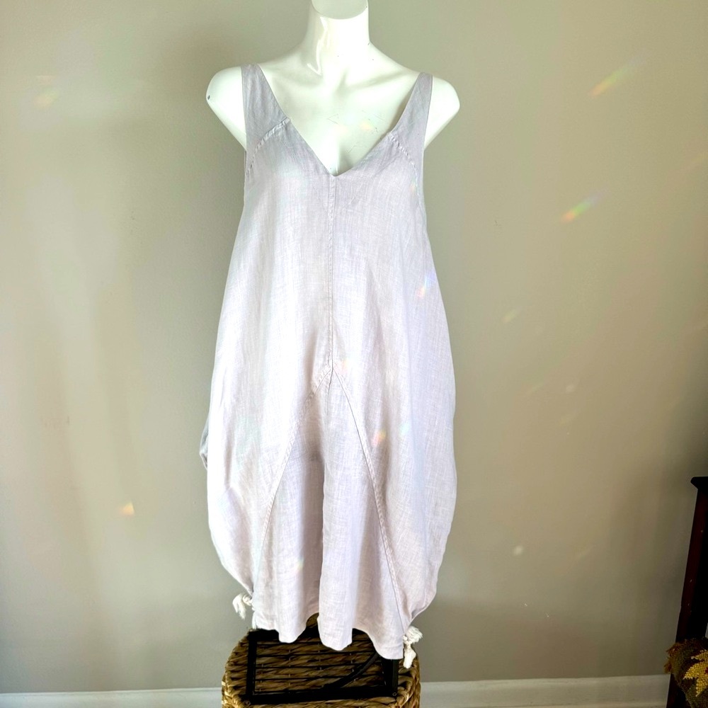 Haris Cotton 100% Linen V-Neck Flowy Dress Size S White Boho cottagecore, size S